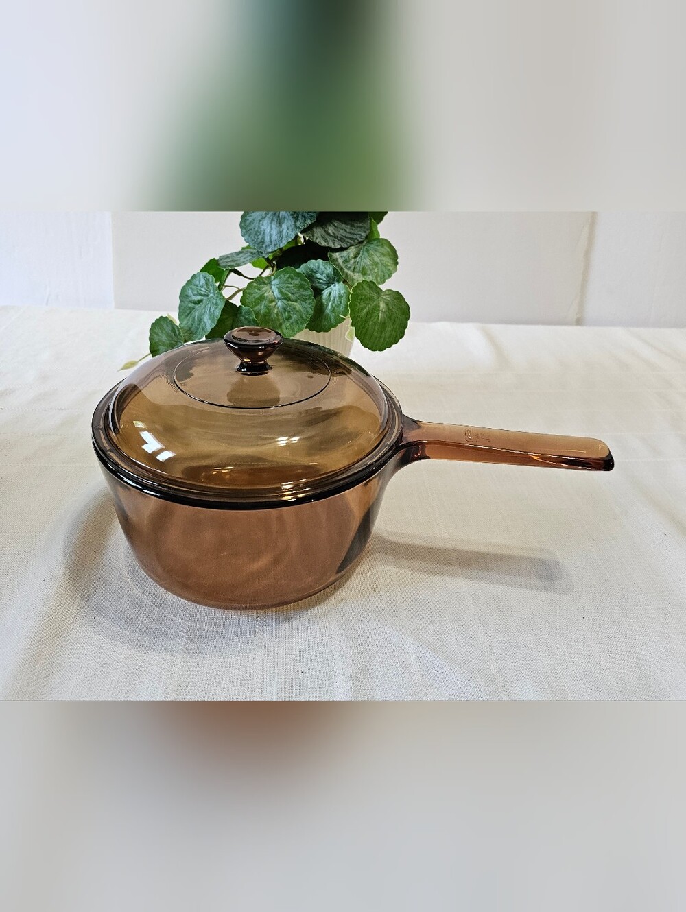 Vintage Corning Visions Amber Glass Saucepan with Lid - 1.5L